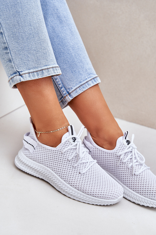 Siateczkowe Wsuwane Buty Sportowe Damskie Białe Harice