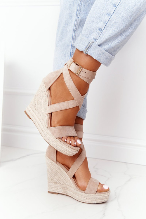 Sandały Na Koturnie Z Plecionką Beżowe Lanzarote