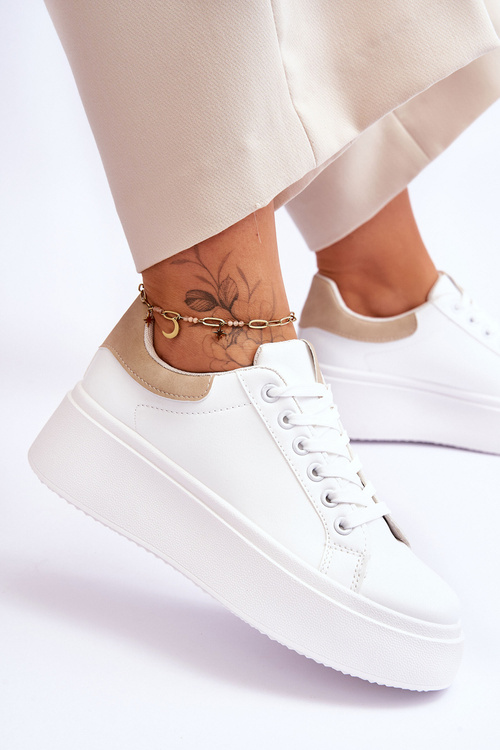 Buty Sportowe Na Masywnej Platformie Biało-Beżowe Boneti