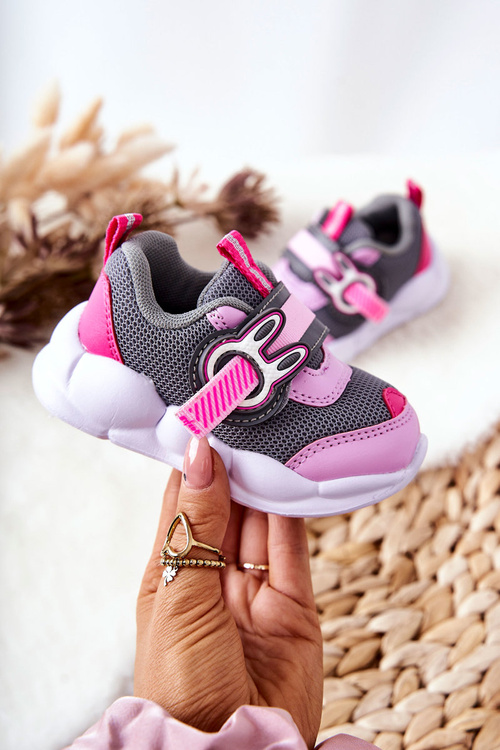 Dziecięce Sportowe Buty Na Rzep Befado 516P091 Szaro-Różowe