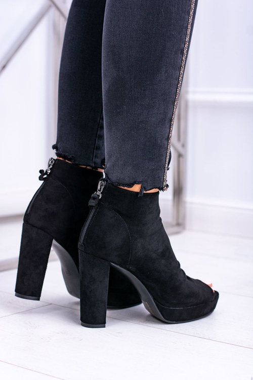 Damskie Botki Na Słupku Odkryte Palce Czarne Temira