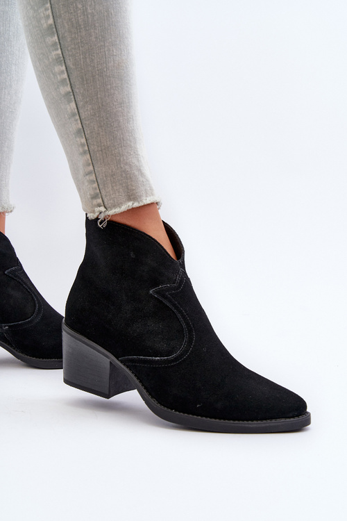 Zamszowe Botki Kowbojki Na Suwak D&A SN622-29 Czarne