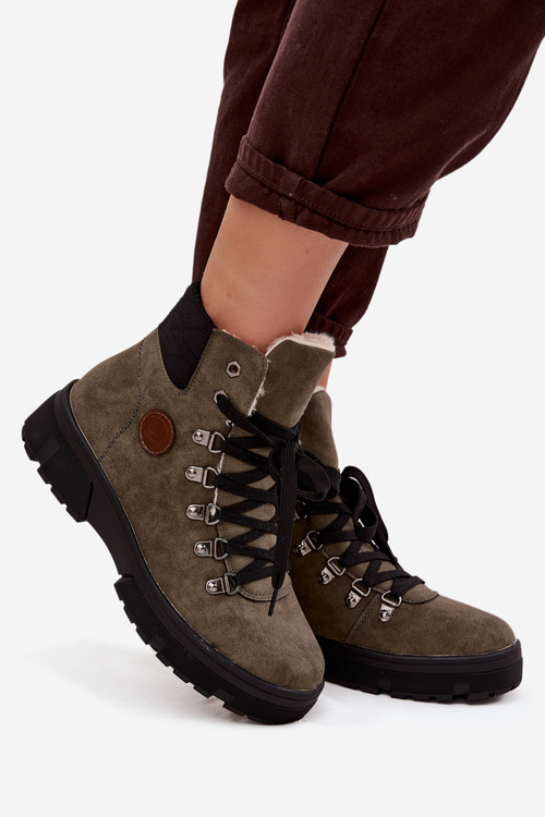 Ocieplane Trapery Damskie Na Platformie Ciemnozielone Zaraine