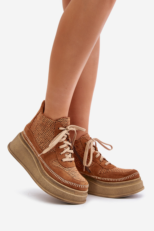 Skórzane Botki Na Platformie I Koturnie Maciejka 06759-29 Brązowe