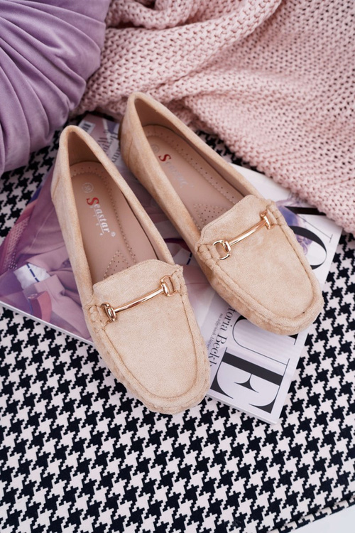 Mokasyny Damskie Beżowe Zamszowe Sonnero