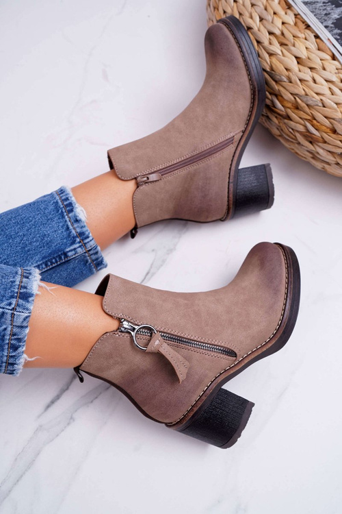 Damskie Botki Na Słupku Ocieplane Filcem Beżowe Delia