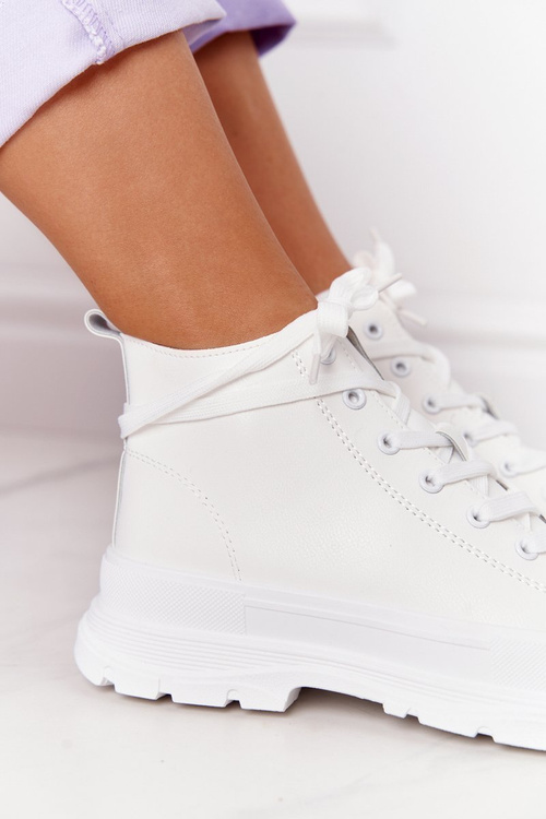 Damskie Skórzane Trampki Na Dużej Podeszwie Białe Trissy