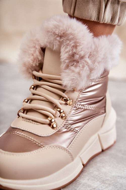Damskie Śniegowce Sznurowane Jasny Beż Anna