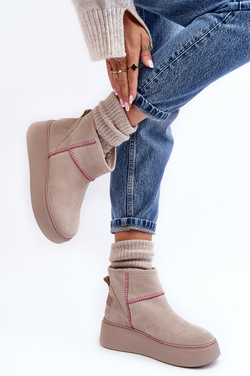 Damskie Zamszowe Śniegowce Maciejka 06257-22 Jasnobeżowe