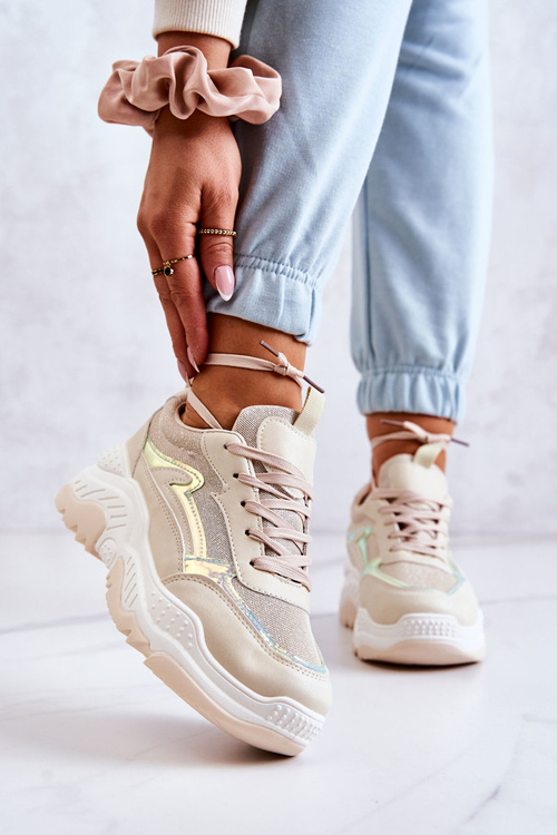 Damskie Błyszczące Sneakersy Beżowe Callisto