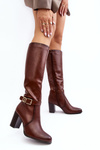 Kozaki Damskie Na Słupku Z Klamrą Ocieplane Brązowe Sendilia