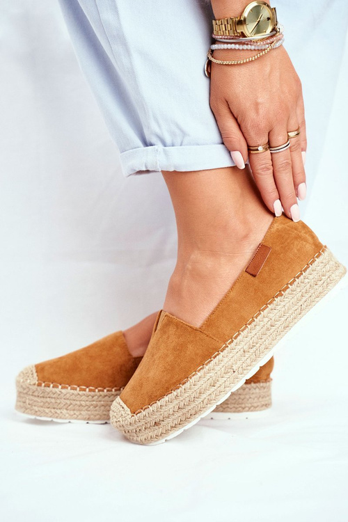Espadryle Damskie Na Platformie Lniane Camel La Playa