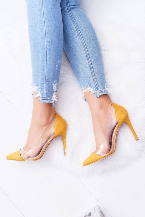 Szpilki Damskie Transparentne W Szpic Żółte Live