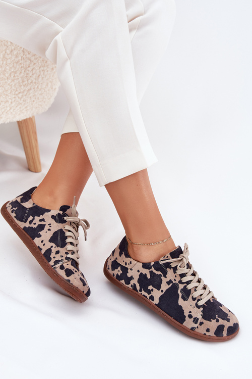 Zamszowe Trampki Barefoot Damskie W Łaty Zazoo N1120 Brązowo-Beżowe