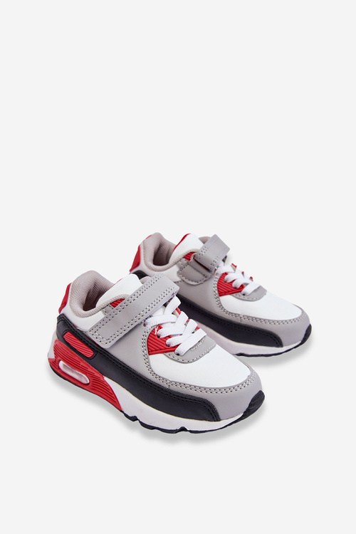 Dziecięce Skórzane Buty Sportowe Na Platformie Biało-Czerwone Lori