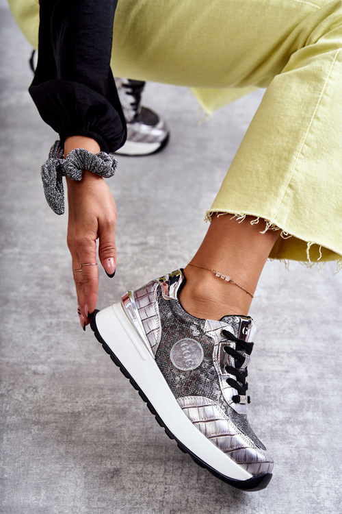 Damskie Buty Sportowe Na Koturnie GOE KK2N4083 Srebrne