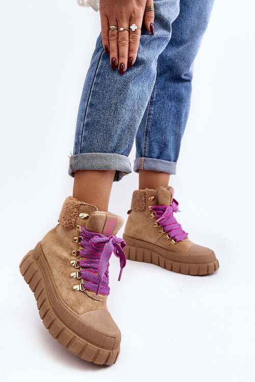 Ocieplane Botki Trapery Na Grubej Podeszwie Brązowe Ralotta