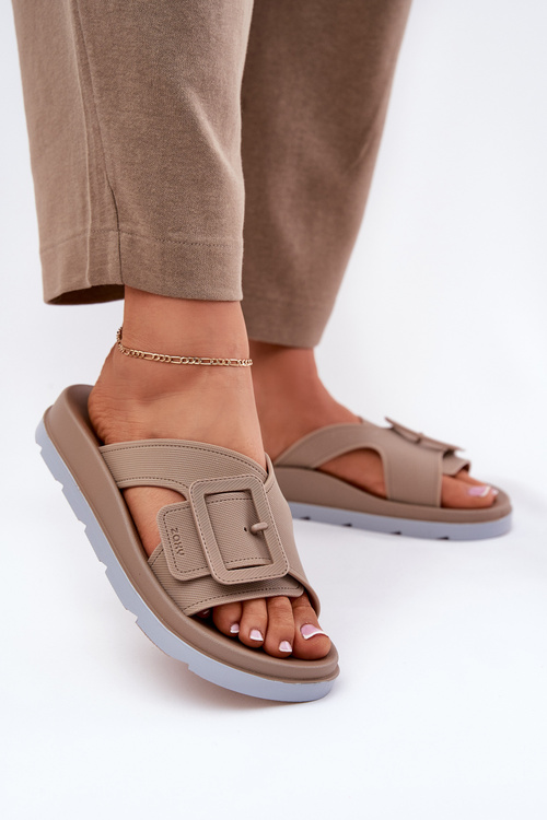 Pachnące Klapki Damskie Z Ozdobną Klamrą ZAXY RR285076 Beżowe