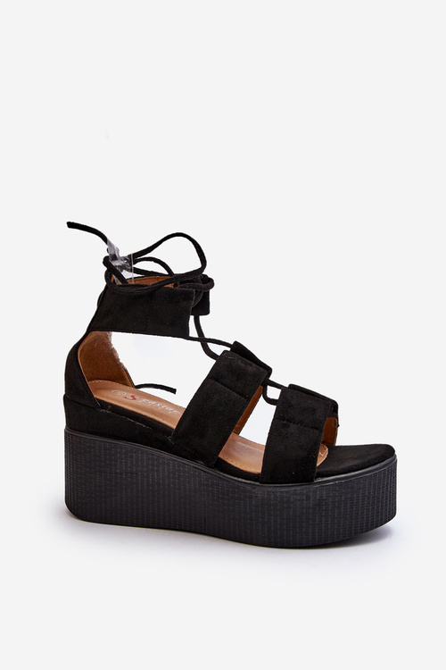 Sandały Damskie Wiązane Czarne Helavi