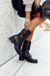 Skórzane Ażurowe Botki Czarne Menie