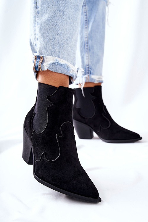 Zamszowe Botki Kowbojki Czarne Maurelle