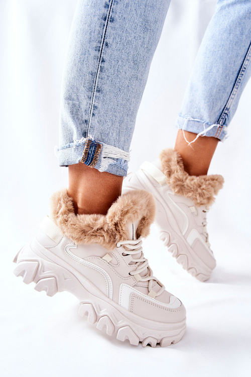 Damskie Ocieplane Trapery Jasno-Beżowe Limerick