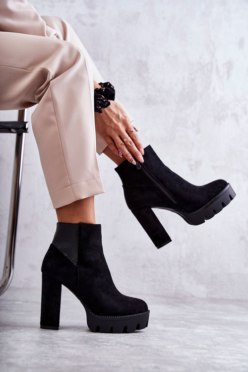 Damskie Zamszowe Botki Na Obcasie Czarne Maricruz