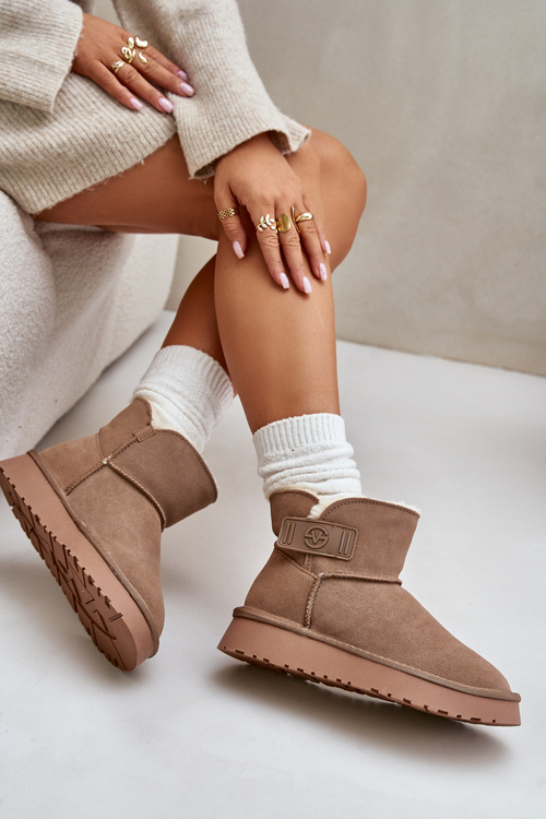 Skórzane Zamszowe Śniegowce Z Futerkiem Vinceza 97951 Beżowe