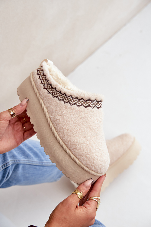 Śniegowce Kapcie Na Platformie Z Futerkiem Typu Baranek Jasnobeżowe Leaniella