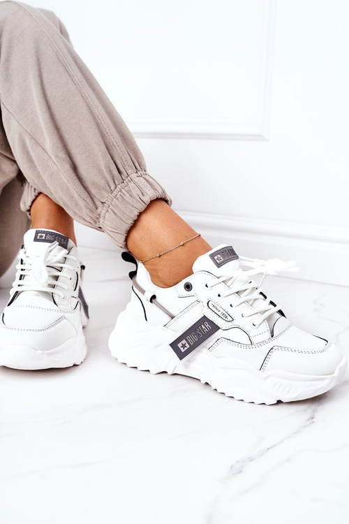 Damskie Sportowe Buty Sneakersy Big Star GG274213 Biało-Szare