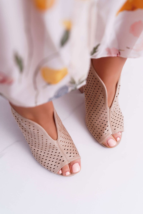 Damskie Sandały Na Słupku Peep Toe Beżowe Nevienna