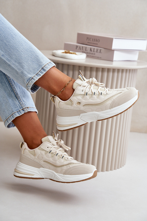 Buty Sportowe Sneakersy Eko Skórzane Beżowe Verilisse
