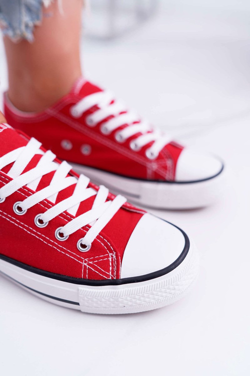 Trampki Damskie Niskie Materiałowe Czerwone FreeTime