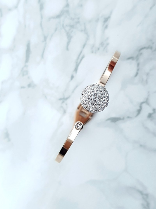 Damska Bransoleta Stalowa Kryształy Różowe Złoto Roxa