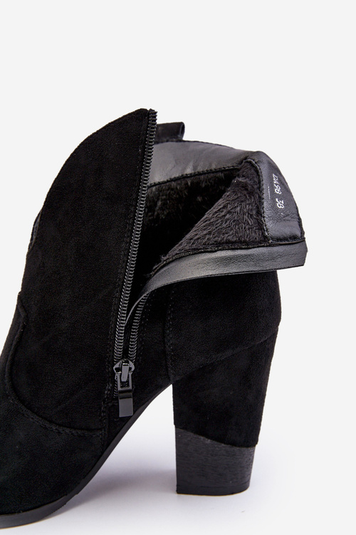 Zamszowe Botki Kowbojki Na Słupku Czarne Tanner