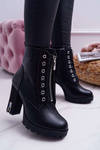 Botki Damskie Na Słupku Ozdobny Suwak Czarne Imagine