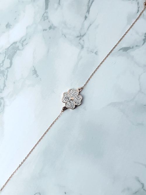 Damska Bransoleta Na Łańcuszku Koniczynka Różowe Złoto Selene