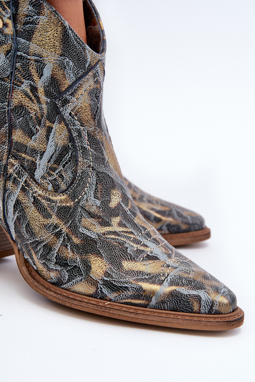 Botki Kowbojki Skórzane Damskie Na Obcasie Maciejka 05776-13 Niebieskie