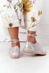 Sznurowane Ażurowe Espadryle S.Barski L17704 Srebrne