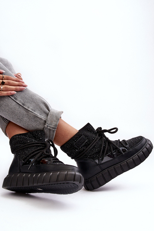 Ocieplane Śniegowce Zdobione Dżetami GOE MM2N4080 Czarne