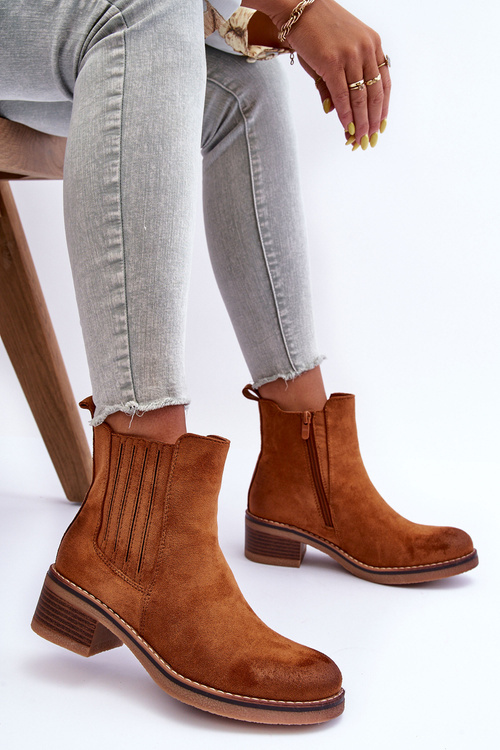 Klasyczne Zamszowe Botki Damskie Brązowe Metanassa