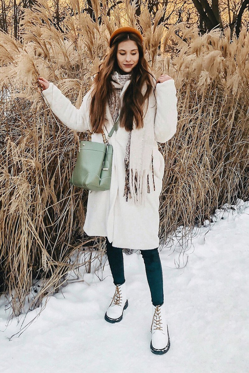 Damskie Botki Trapery Glany Skórzane Białe GOE GG2N3057A