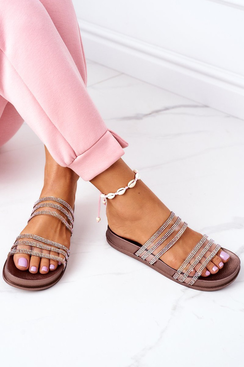 Gumowe Klapki Z Cyrkoniami Różowe Złoto Miss You