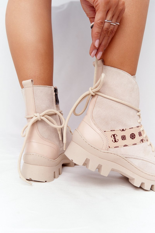 Zamszowe Botki Workery Lewski Shoes 2942-0 Jasny Beż