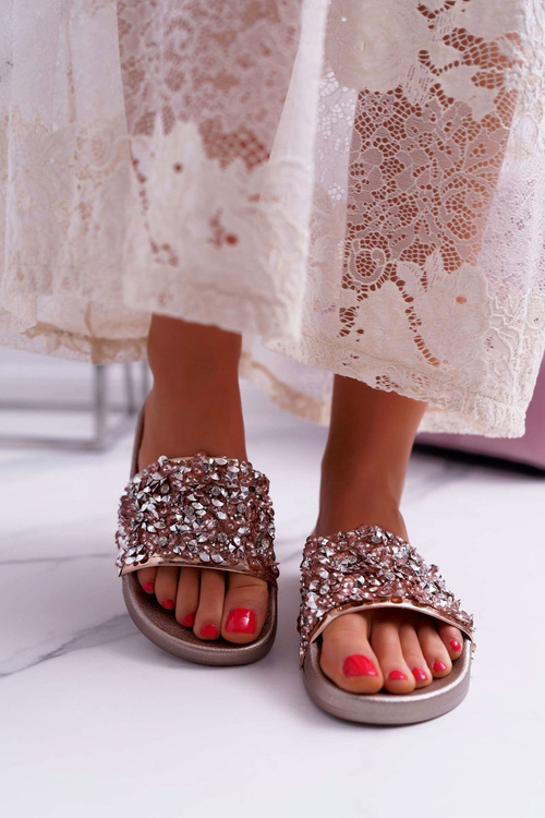 Damskie Klapki Różowe Złoto Glamour