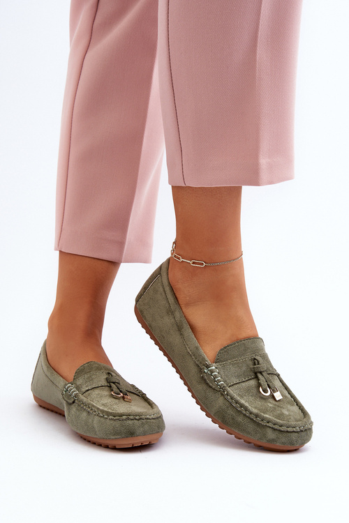 Damskie Zamszowe Klasyczne Mokasyny Zielone Ontala