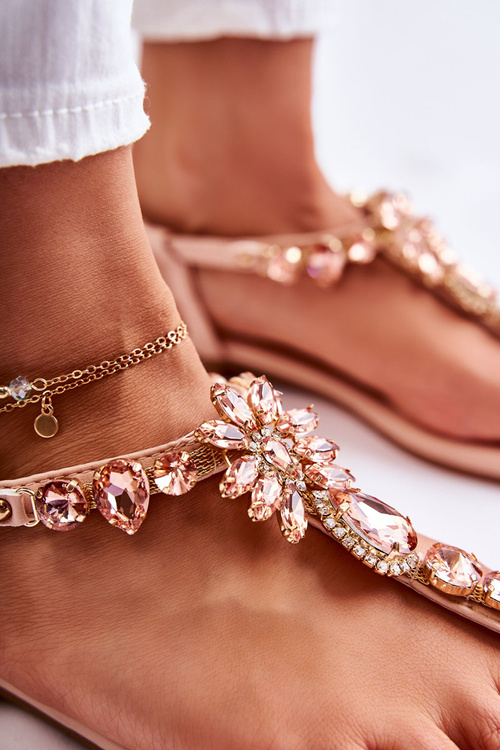 Wygodne Damskie Sandały Japonki Z Ozdobami Różowe Briven