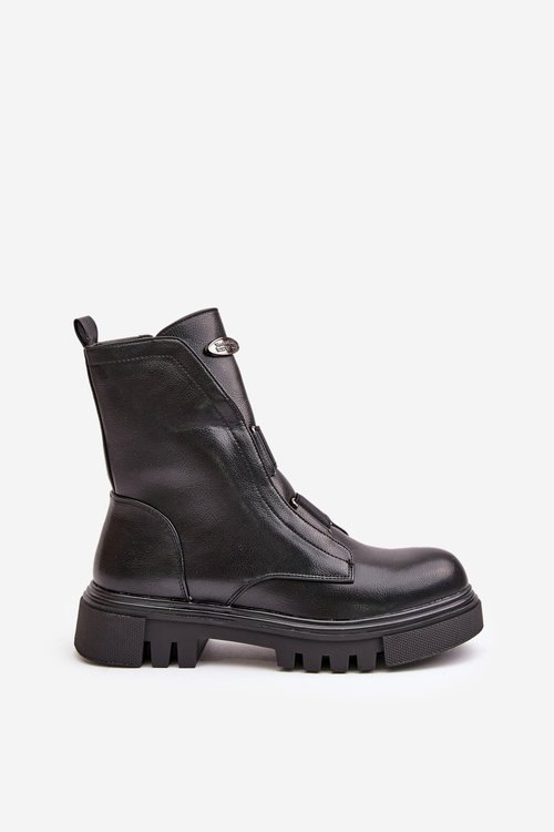 Ocieplane Botki Workery Damskie Na Zamek Eko Skórzane Czarne Mailyra