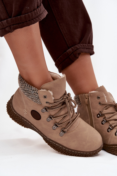 Ocieplane Botki Trapery Damskie Beżowe Zenaya