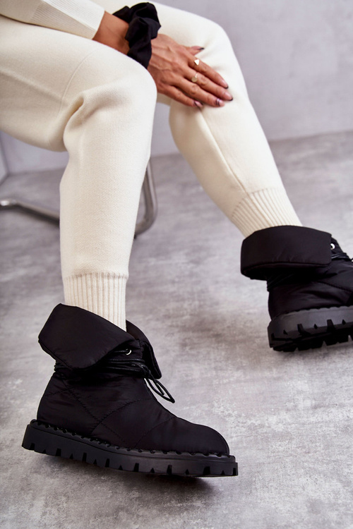 Damskie Ocieplane Botki Materiałowe Czarne Emelie